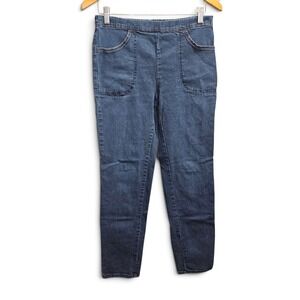 White Stag Pull On Jeans Women Small Blue Excellent Straight Leg Patch Pocket